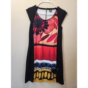 Desigual Womens Mixed Print Cap Sleeve Abstract Mini Dress Black Floral Size L